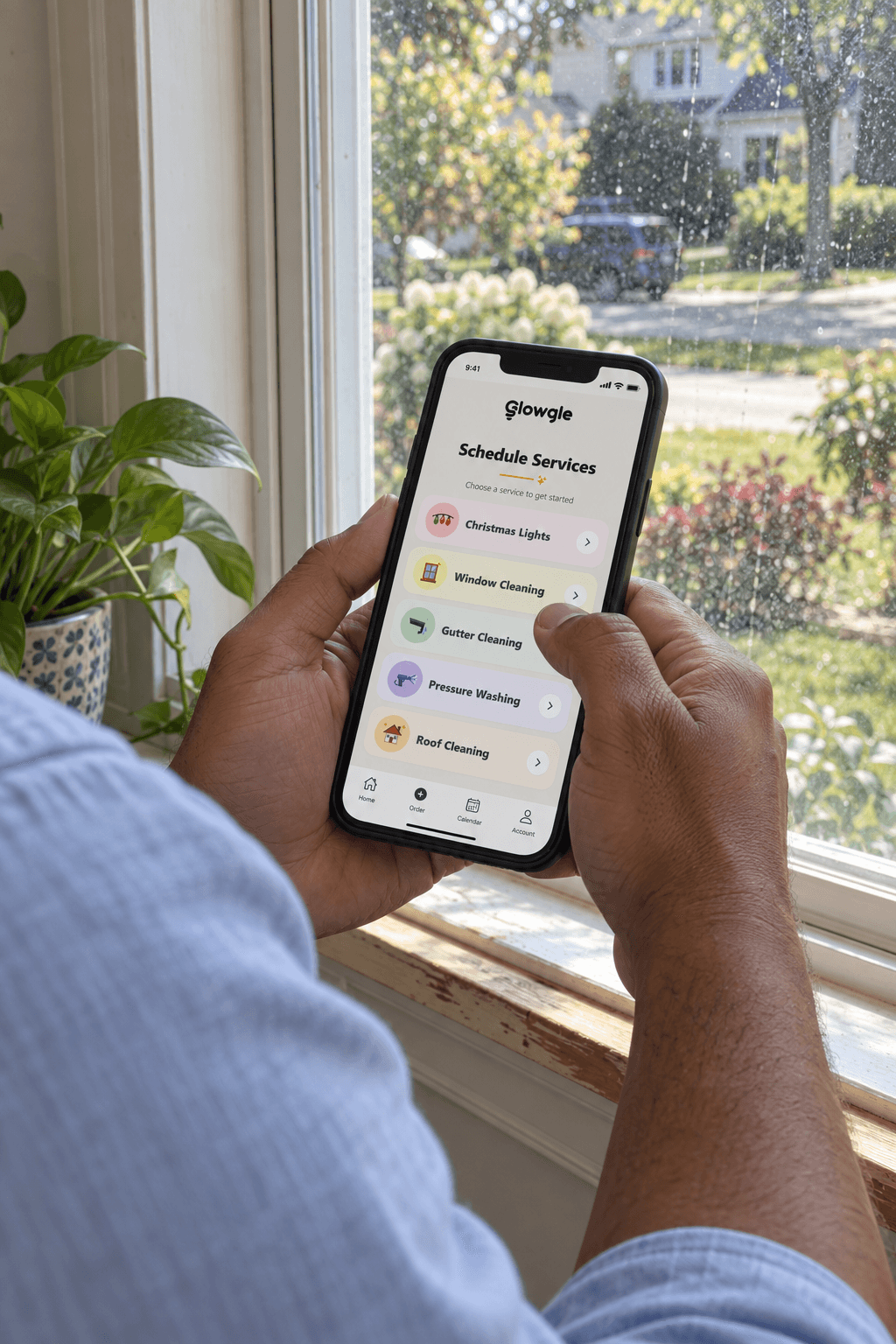 A homeowner selects window cleaning in the Glowgle customer app